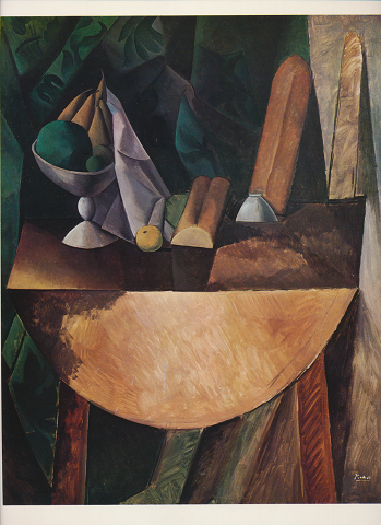 世界の名画 全24巻の付録/名画写真絵:ピカソ「テーブルの上のパンと果物鉢」