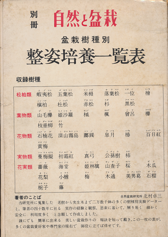 別冊 自然と盆栽 盆栽樹種別 整姿培養一覧表
